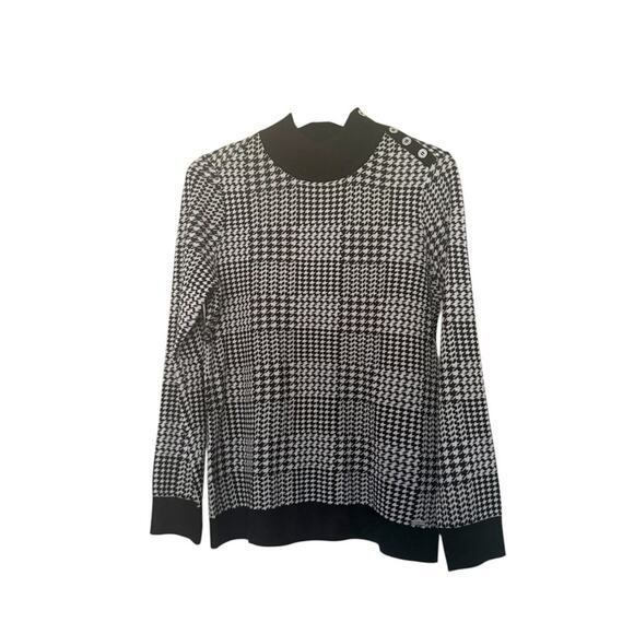 Calvin Klein Mockneck Houndstooth Long Sleeve Black White Sweater Size Medium - Picture 1 of 8